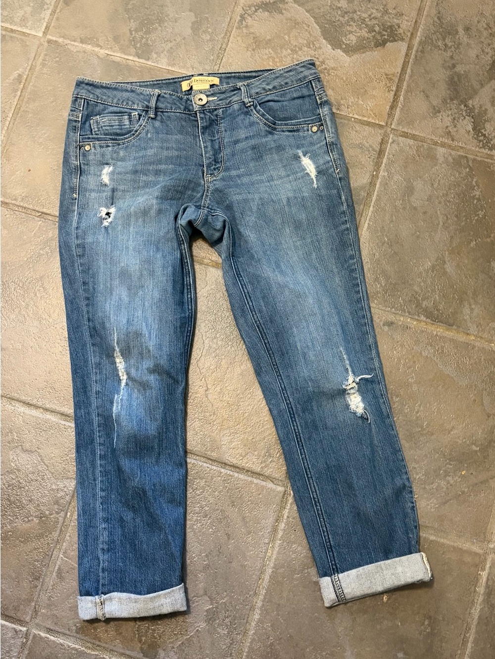 Democracy Women's Distressed Blue Boyfriend Jeans - Picture 1 of 5
